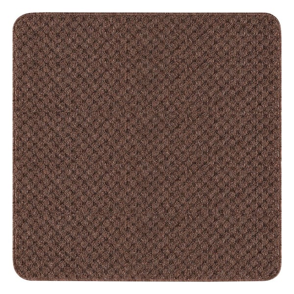 Beverly Rug Waffle Brown 8.5 in. x 26 in. and 31 in. x 31 in. Solid Border Non-Slip Stair Tread Cover and Landing Mat (Set of 9)