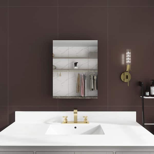 JimsMaison 20 in. W x 26 in. H Small Rectangular Silver Aluminum Recessed/Surface Mount Medicine Cabinet with Mirror