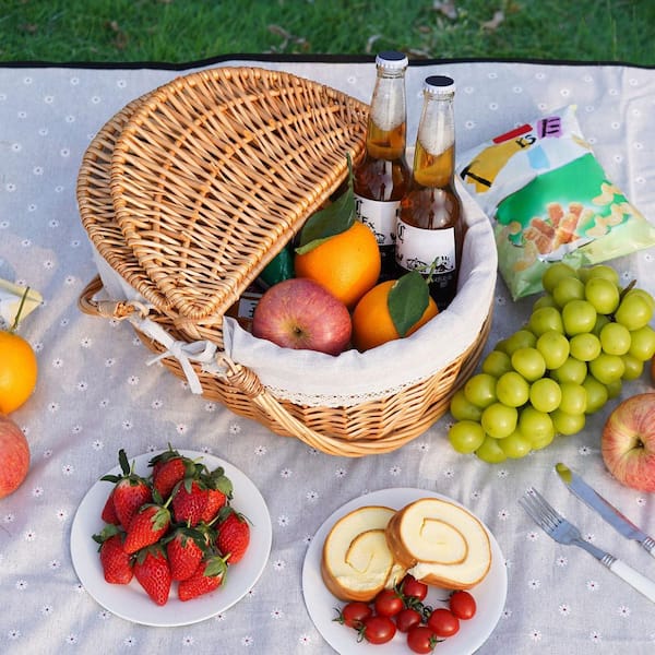 Wudkey Wicker Picnic Basket with Lid, Removable Liner, and Double