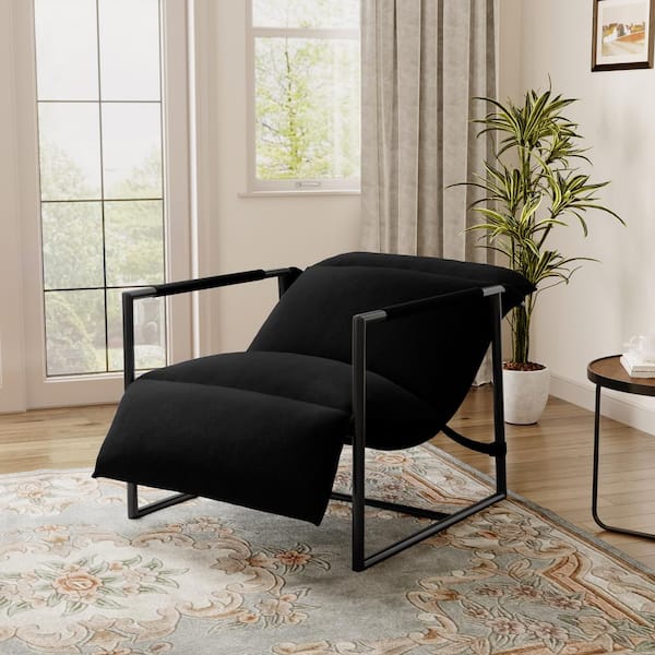 Uixe Black Adjustable Headrest Height Sling Accent Arm Chair with Matte Black Metal Frame and Removable Cushions (Set of 1)