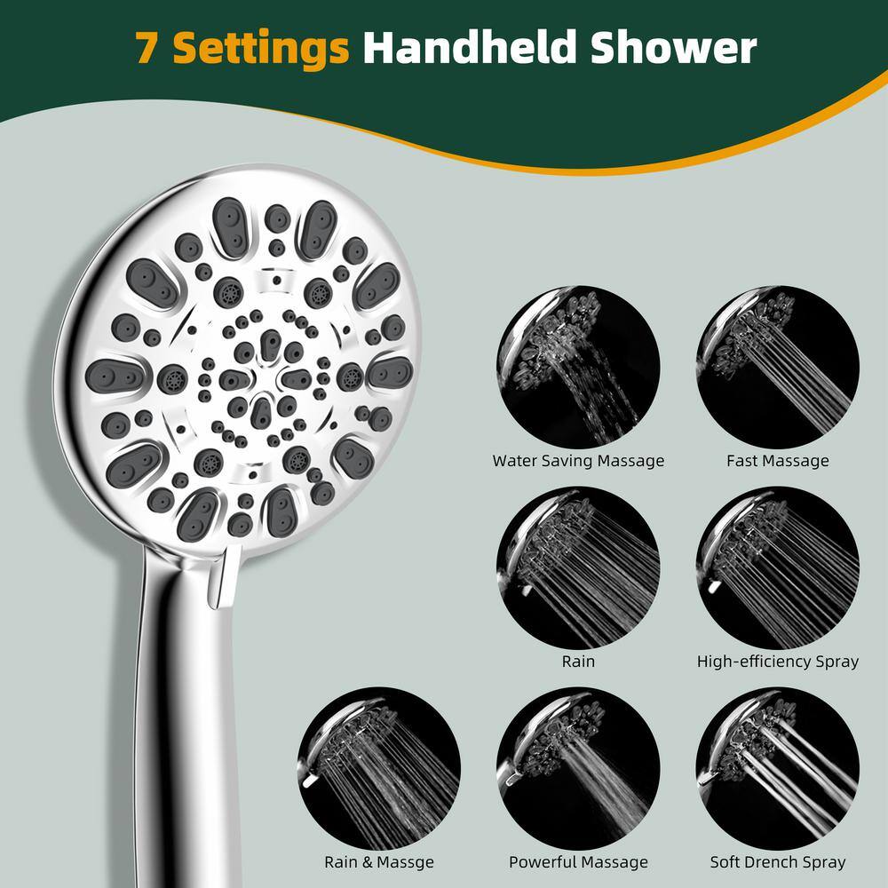 Chrome Dual Shower Head with Adjustable Height and 7-Spray Settings