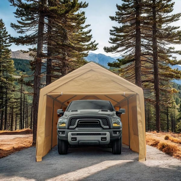 20 ft. W x 10 ft. D x 9.38 ft. H Iron Heavy-Duty Roof Carport in Brown
