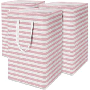 75 L Fabric Laundry Basket Hamper with Handles Pink (3-Pack)