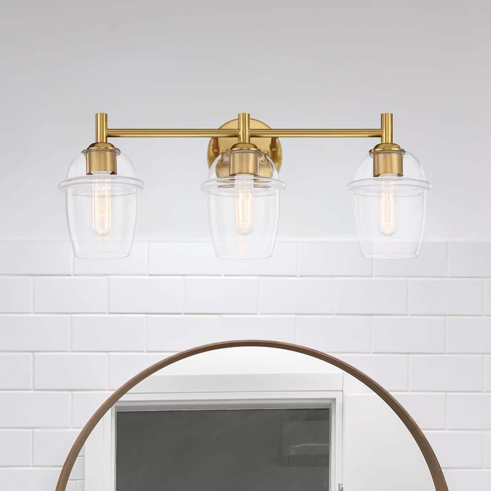 Summer Jazz 24 in. 3-Light Brushed Gold Transitional Vanity Light with Clear Glass Shades price history on PriceWatchPro