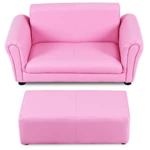 Pink Faux Leather Upholstery Kids Arm Chair Kids Sofa Couch Lounge with Ottoman