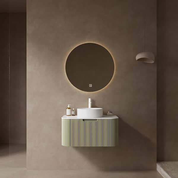 30 in. Floating Avocado Green Bath Vanity with White Ceramic Top and White Ceramic Basin