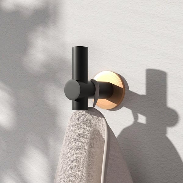 2-Pieces Wall Mounted J-Hook Thicken Space Aluminum Round Bathroom Robe/Towel Hook in Black Gold
