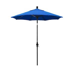 7.5 ft. Matted Black Aluminum Market Patio Umbrella Fiberglass Ribs and Collar Tilt in Royal Blue Olefin