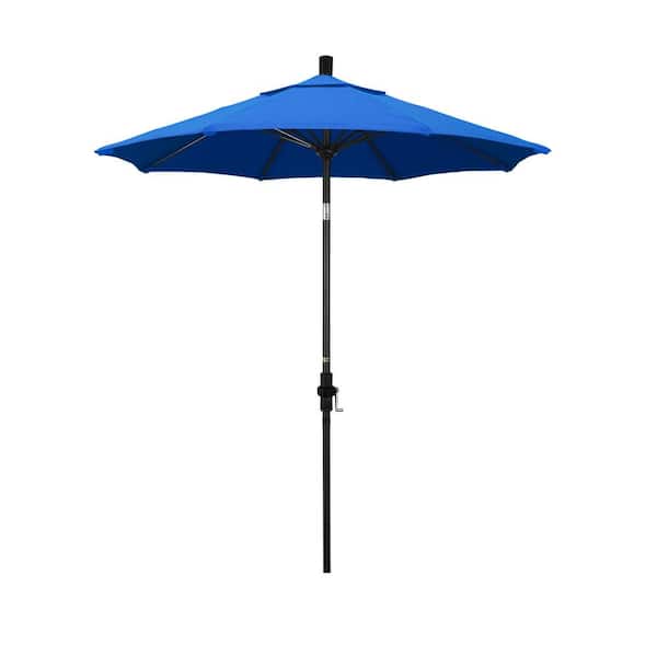 California Umbrella 7.5 ft. Matted Black Aluminum Market Patio Umbrella Fiberglass Ribs and Collar Tilt in Royal Blue Olefin