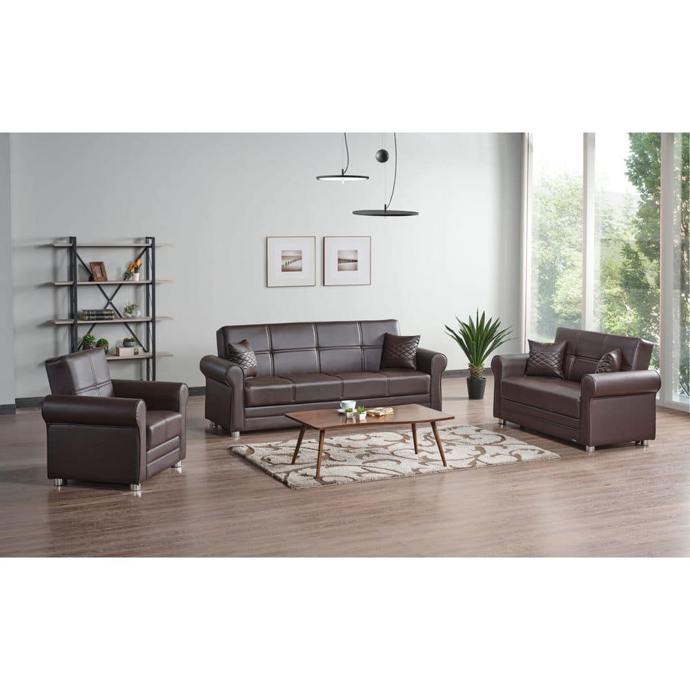 Convertible Leatherette Arm Chair Sleeper Chair Bed with Hidden Storage & Click-Clack Firm Support, Brown PU price history on PriceWatchPro