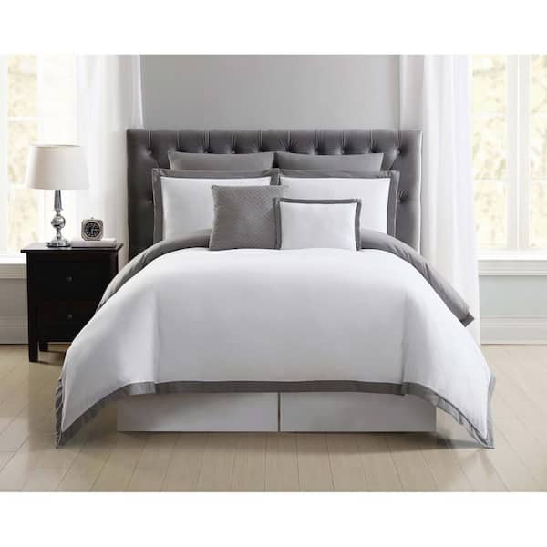 Truly Soft Everyday 7-Piece White and Grey Queen Duvet Cover Set