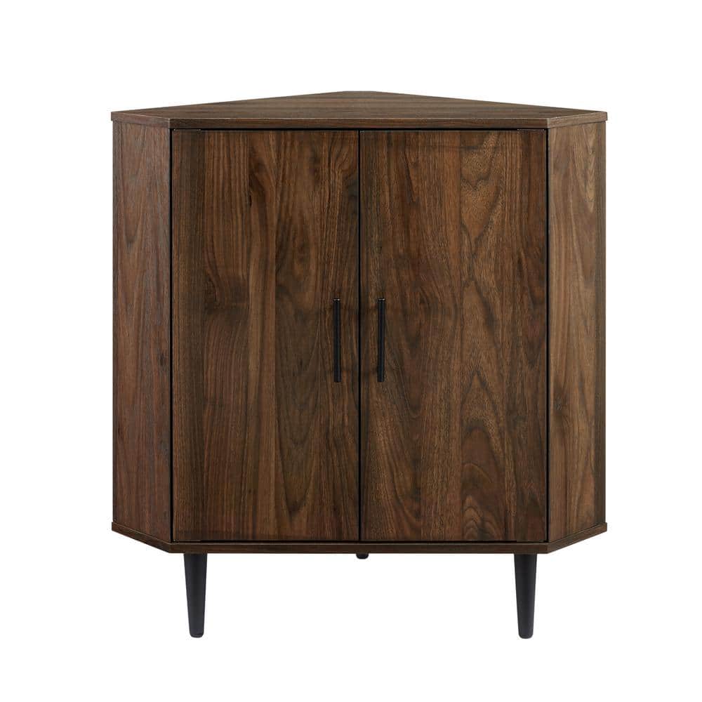 Dark Walnut 2-Door Corner Accent Cabinet with Adjustable Shelving