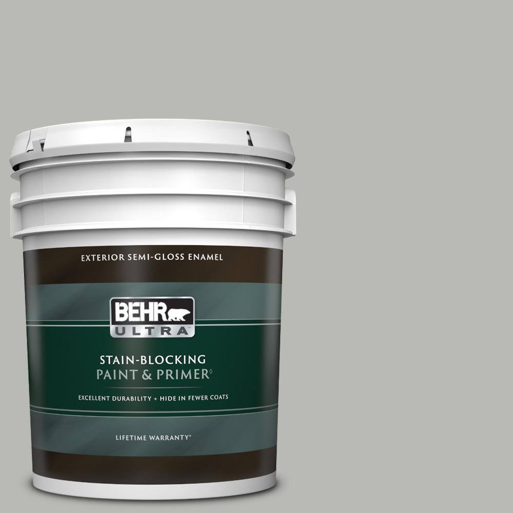 Behr Ultra 5 Gal Ppu18 11 Classic Silver Semi Gloss Enamel Exterior Paint And Primer 585005