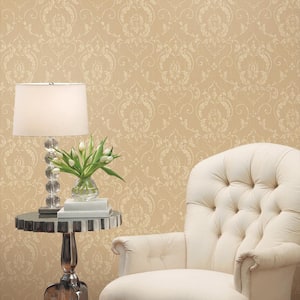 Ornamenta 2-Gold/Cream Detailed Damask Non-Pasted Vinyl on Paper Material Wallpaper Roll (Covers 57.75 sq.ft.)