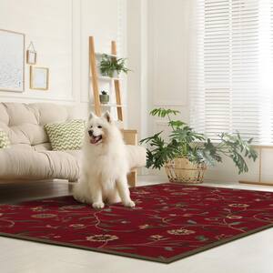 Ottohome Collection Non-Slip Rubberback Floral Leaves 3x5 Indoor Area Rug, 3 ft. 3 in. x 5 ft., Dark Red
