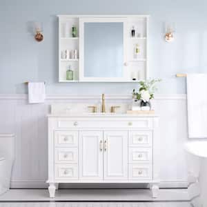 48 in. W x 22 in. D x 35 in. H Solid Wood Bath Vanity in White with Quartz Top,Single Sink,Medicine Cabinet with Mirror