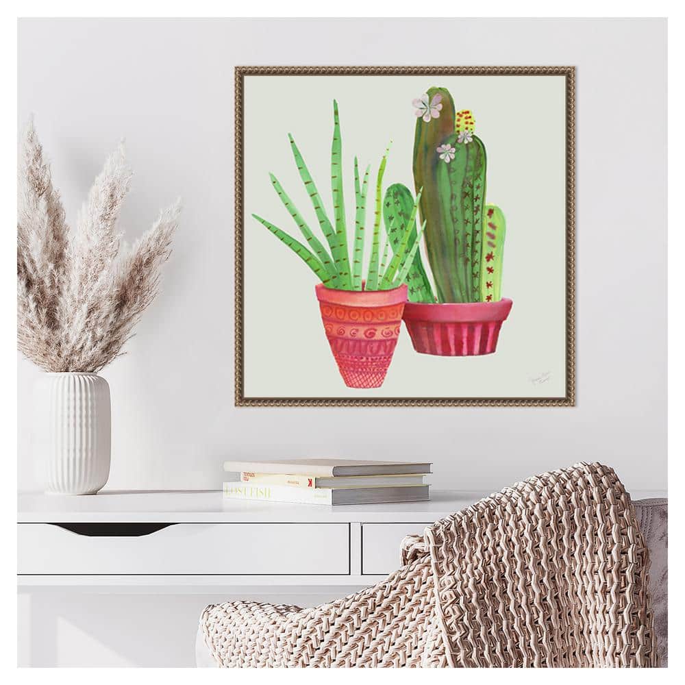 Succulent Symphony IV Watercolor Canvas Print with Bronze Frame