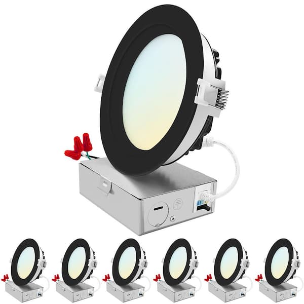 5 in. Integrated LED Recessed Light kit 18-Watt 5CCT 2700K-5000K 1600 Lumens Dimmable Wet Rated IC ETL - Black (6-Pack)