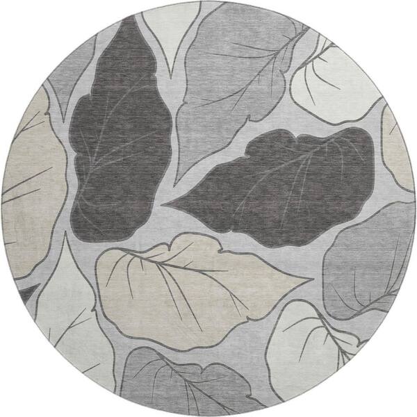 Mayfield Premium Machine Washable Abstract AMF2348 Silver 8 ft. x 8 ft. Round Rug