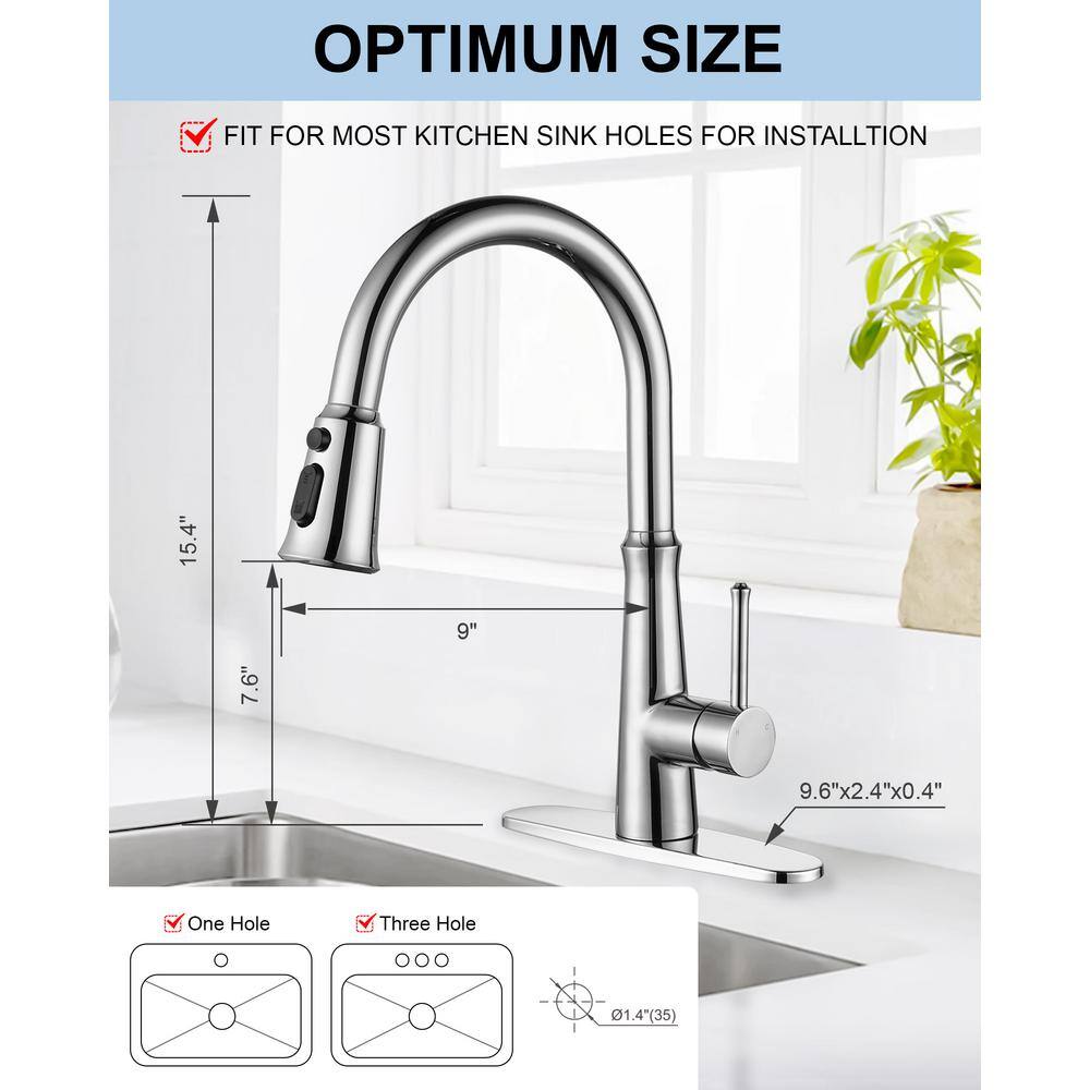 Polished Chrome Single-Handle Pull-Down Kitchen Faucet with Deckplate