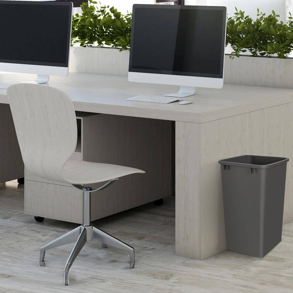 Gray Plastic Pull-Out Kitchen Trash Bin Set, 35 Quart, 2 Pack
