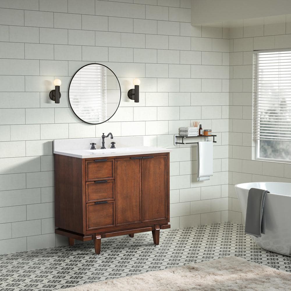 Dark Cherry Single Sink Vanity with Engineered Quartz Top