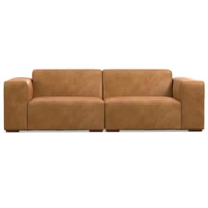 Rex 88 in. Straight Arm Genuine Leather Rectangle 2-Seater Modular Sofa in Sienna