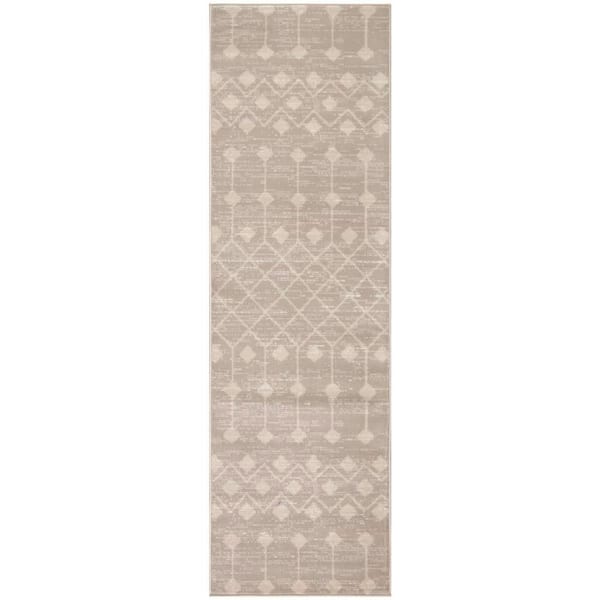 Nourison Grafix Beige 2 ft. x 8 ft. Trellis Transitional Runner Area Rug