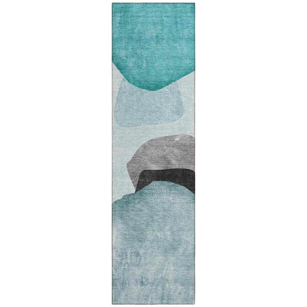 Ivory Teal and Gray 2 ft. x 8 ft. Woven Abstract Runner Indoor/Outdoor Area Rug price history on PriceWatchPro
