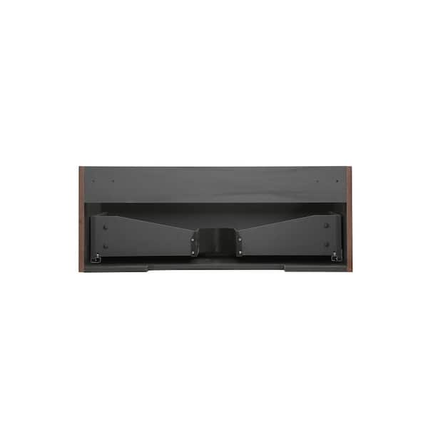 35.43 in. Single Sink Floating Black Bath Vanity with Black Quartz Top Assemble