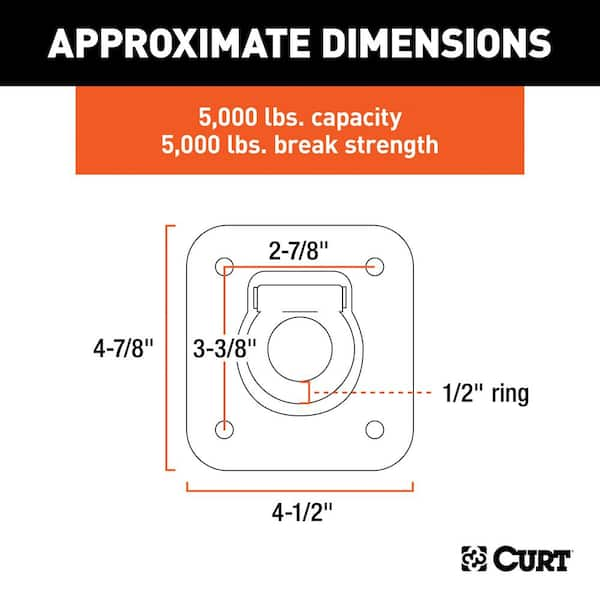 CURT 1-1/2" x 1-1/2" Recessed Tie-Down Ring (5,000 lbs., Clear Zinc)