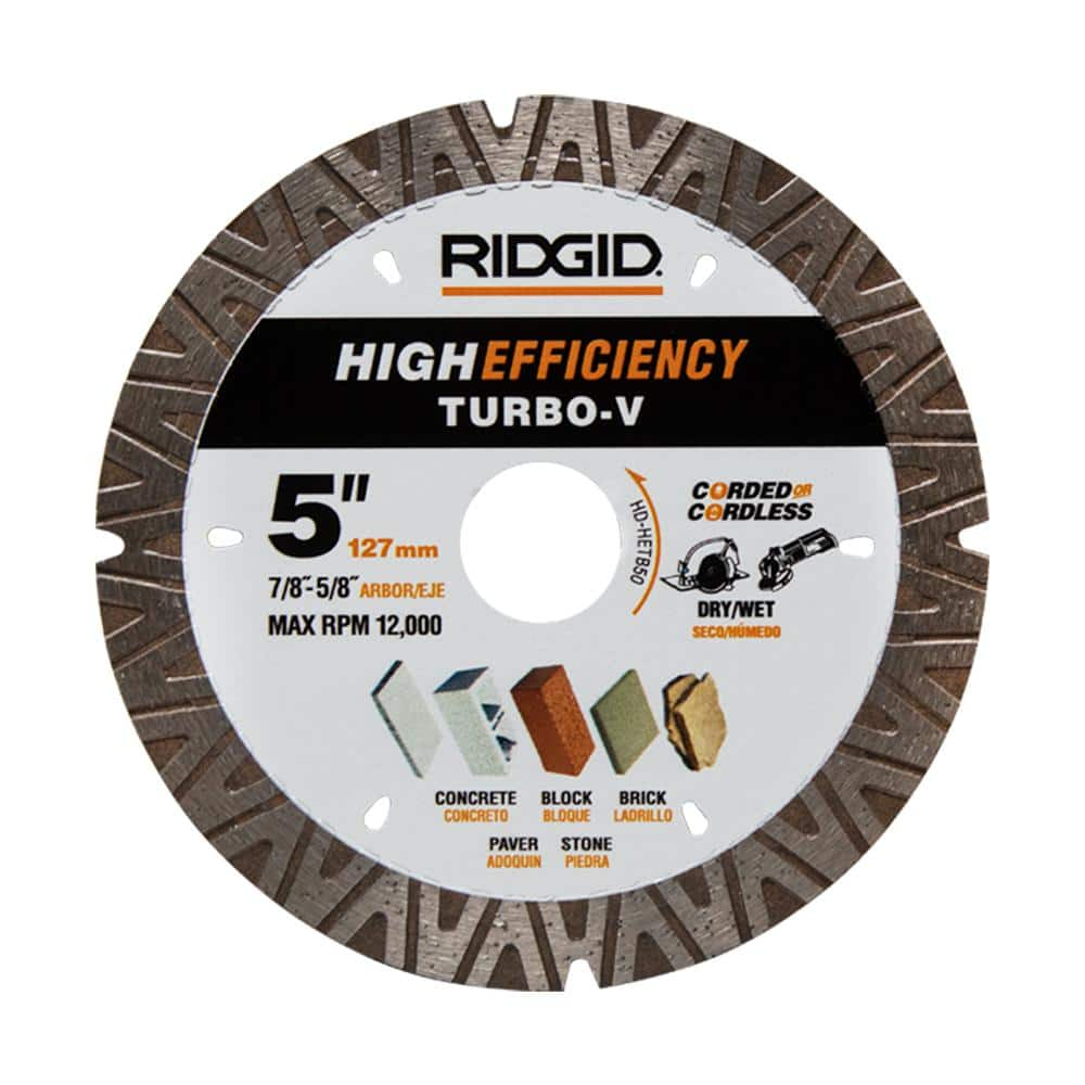 RIDGID TURBO-V 5 in. Turbo Rim Diamond Blade for Masonry High Efficiency Cutting