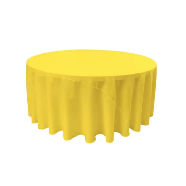 LA Linen Light Yellow 108 in. Round Polyester Poplin Tablecloth