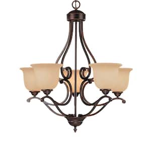 5-Light Rubbed Bronze Chandelier with Turinian Scavo Glass