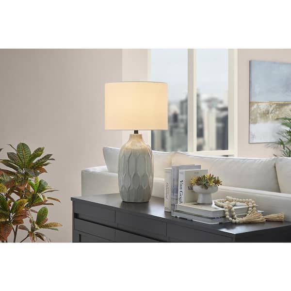 Hampton Bay Dunbarton 25 in. Grey Table Lamp with Ceramic Base