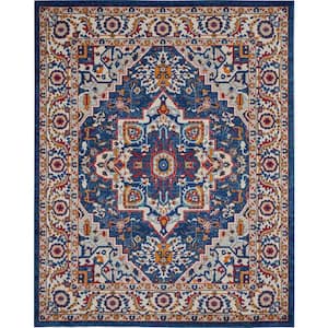 Passion Blue/Multicolor 8 ft. x 10 ft. Center medallion Traditional Area Rug