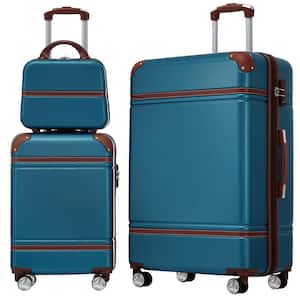 3-Piece Hardshell Luggage Set, Lightweight Luggages and Cosmetic Case Spinner Suitcase with TSA Lock, Blue