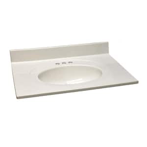 31 in. W x 22 in. D Cultured Marble Vanity Top in White with White on White Bowl