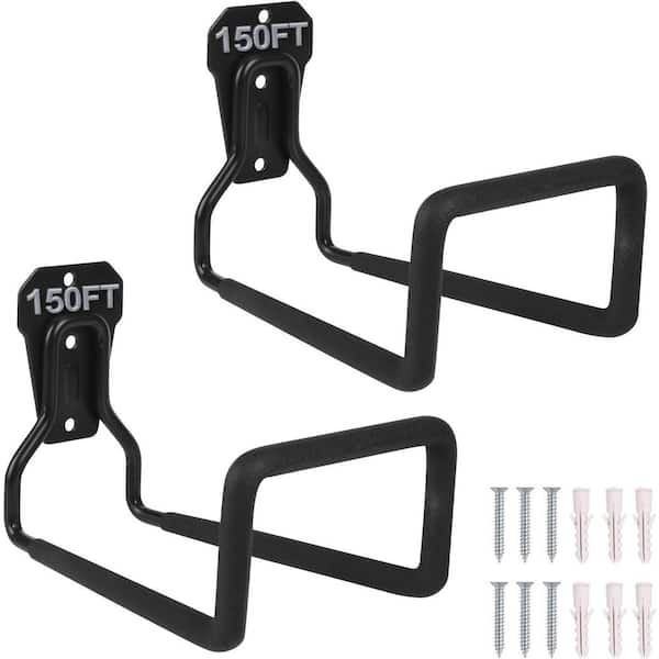 2-pieces Metal Garden Hose Holder-Heavy Duty Hose Hanger Wall Mounted Water Hose Holder for Outside Yard-Black