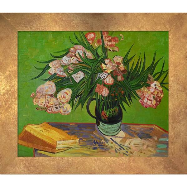 LA PASTICHE Majolica Jar with Branches of Oleander by Vincent Van Gogh Florentine Gold Framed Abstract Art Print 26 in. x 30 in.