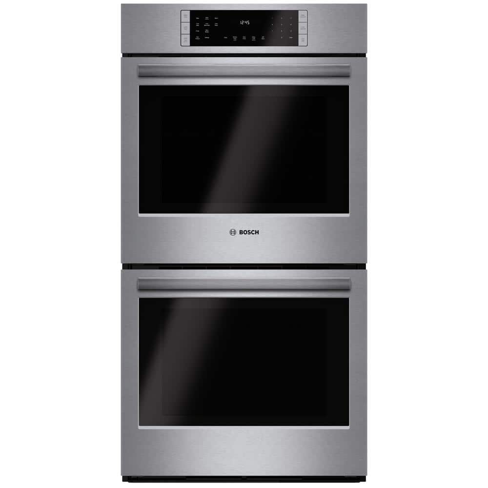 Bosch 800 Series 27 in Double Electric Wall Oven with European Convection Self Cleaning in Stainless Steel with Touch Controls, Silver