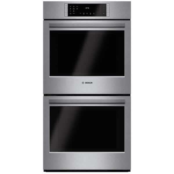 Bosch 800 Series 27 in Double Electric Wall Oven with European Convection Self Cleaning in Stainless Steel with Touch Controls