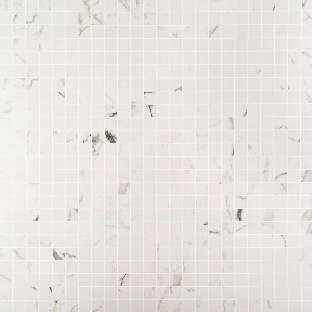 Statuario Venato Matte Porcelain Mosaic Tile Sheet for Indoor/Outdoor Use