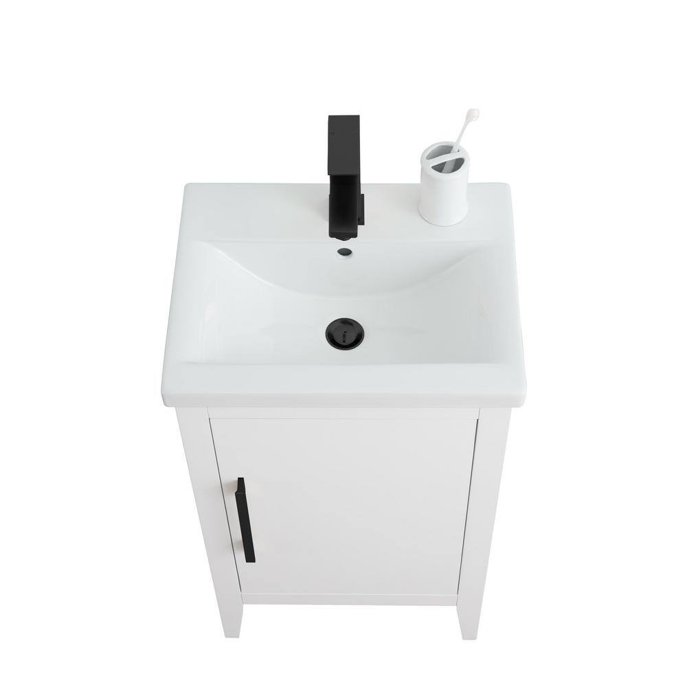 White and Matte Black Single Bathroom Vanity with Ceramic Top
