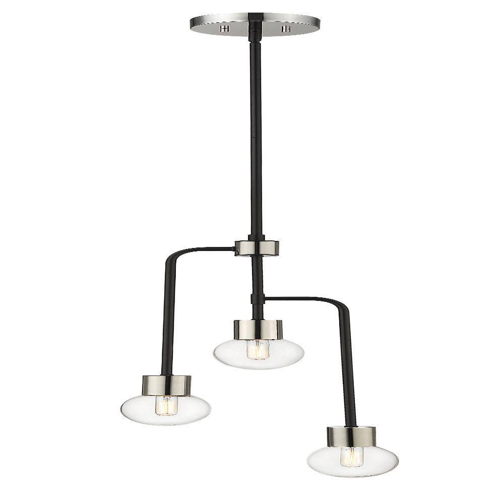 Neutra 3-Light Matte Black and Polished Nickel Globe Chandelier