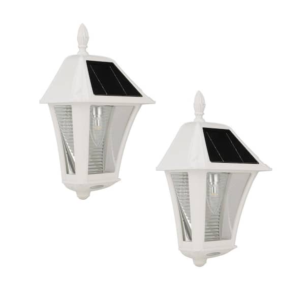 GAMA SONIC Baytown II Bulb 130 Lumens White Outdoor Solar Weather Resistant Warm White LED Wall Sconce for Garage and Porch(2-Pack)