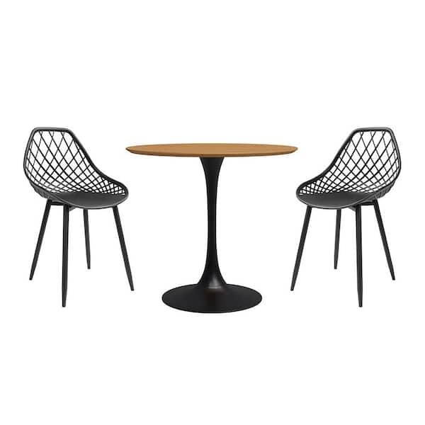 Jamesdar Kurv 3-Piece Medium Oak and Black Cafe Dining Set