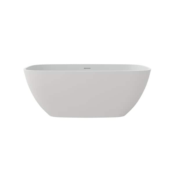 59.05 in. x 29.92 in. Solid Surface Stone Flatbottom Freestanding Soaking Bathtub with Center Drain in White