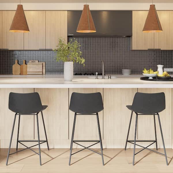 Paxton 24 in. Grey Counter Stool (Set of 3)