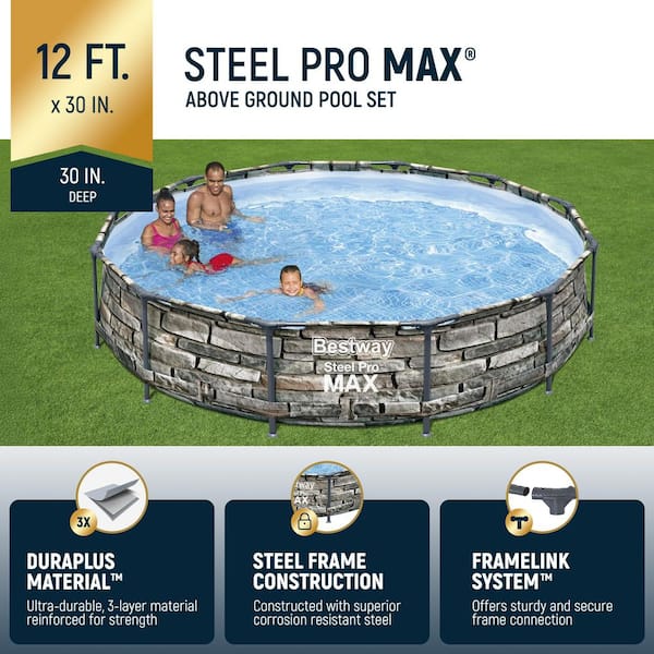 Steel Pro MAX 12 ft. Round 30 in. Deep Above Ground Pool Set